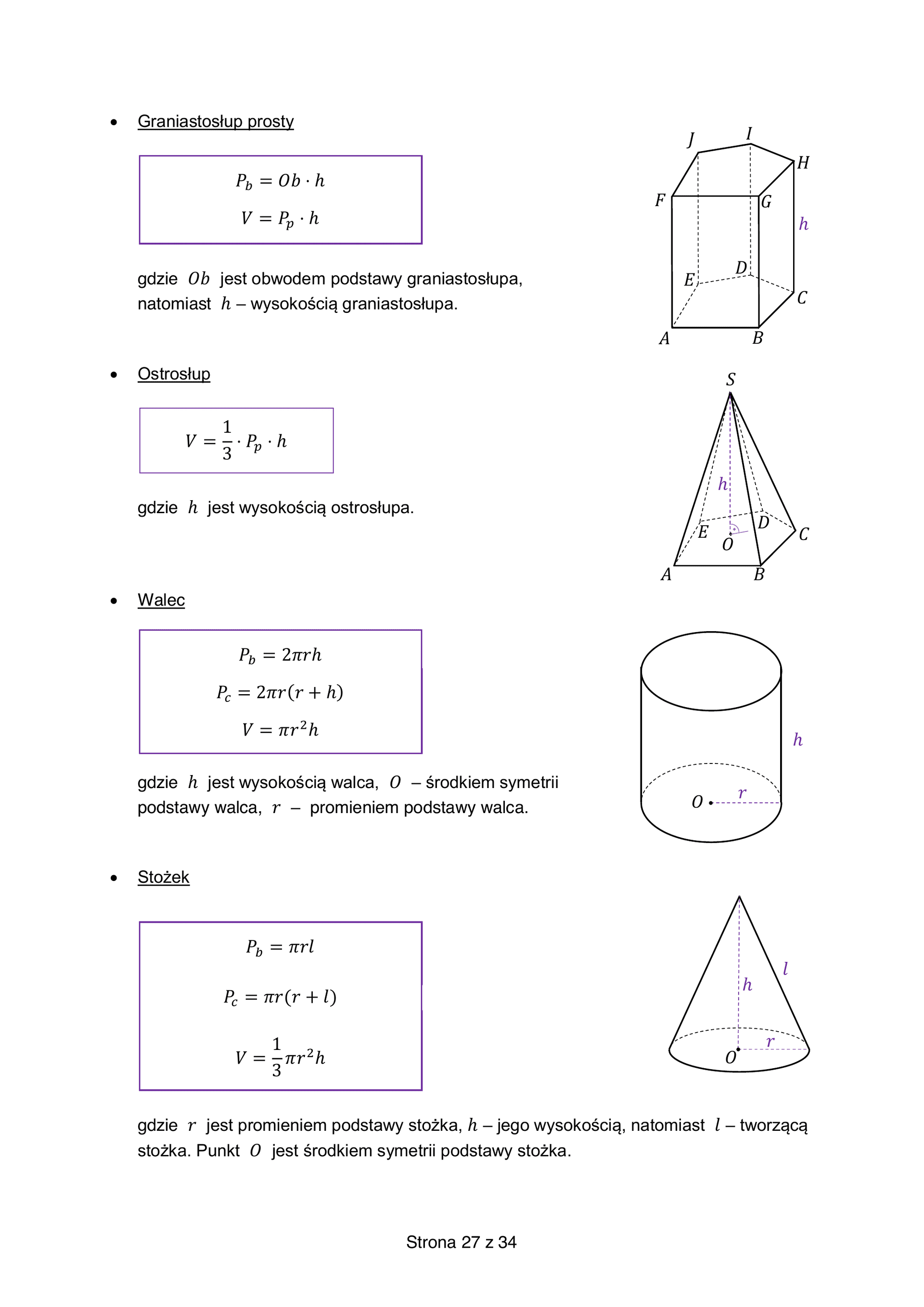 Karta wzorów CKE, strona 27: Stereometria